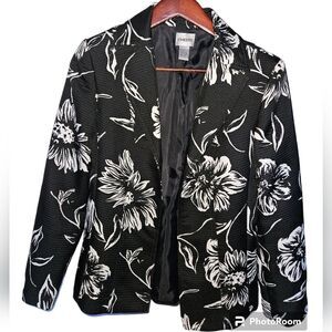 Chico's Black & White Sunflower Floral Textured Blazer Jacket Chicos Size 0 S 4